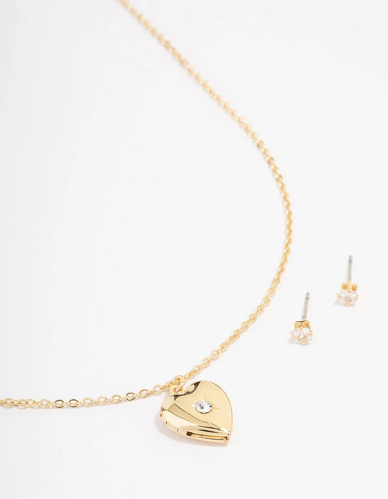 Gold Cubic Zirconia Heart Jewellery Set