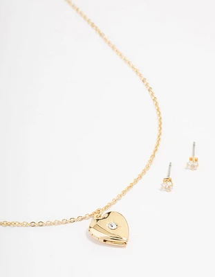Gold Cubic Zirconia Heart Jewellery Set