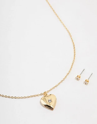 Gold Plated Cubic Zirconia Heart Jewellery Set