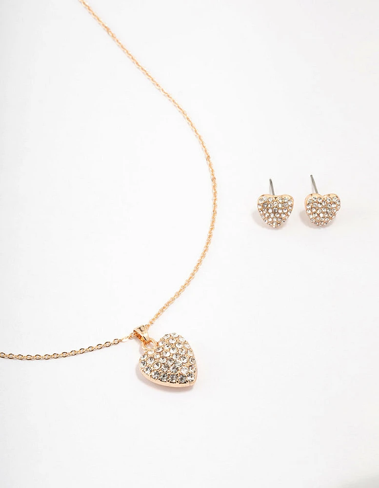 Gold Cubic Zirconia Diamante Heart Jewellery Set