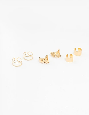 Gold Flower & Lace Ear Cuffs 6-Pack