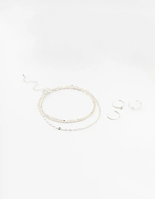 Silver Dumbell Anklet & Toe Rings Set