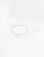 Silver Dumbell Anklet & Toe Rings Set