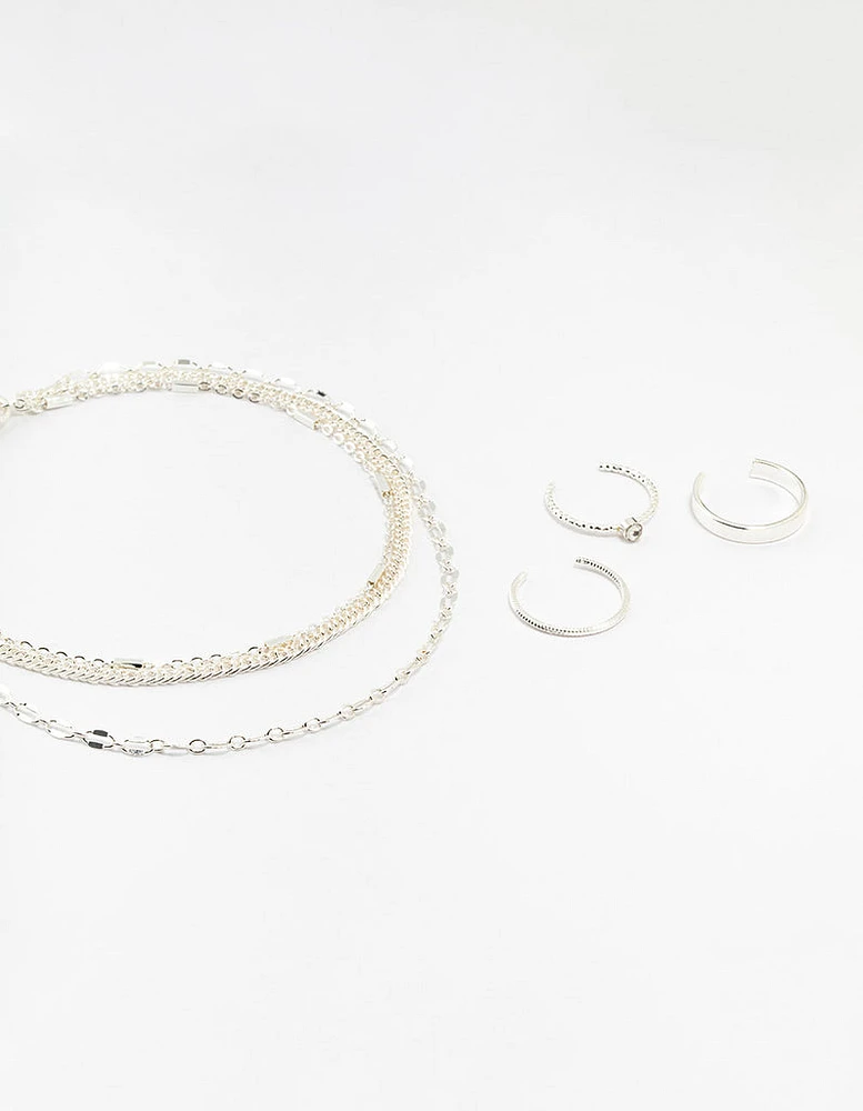 Silver Dumbell Anklet & Toe Rings Set