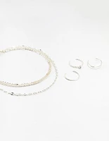 Silver Dumbell Anklet & Toe Rings Set