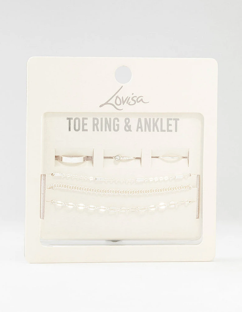 Silver Dumbell Anklet & Toe Rings Set