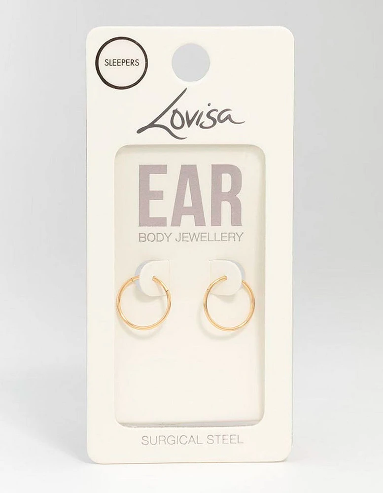 Gold Plated Surgical Steel Sleeper Earrings 12 MM