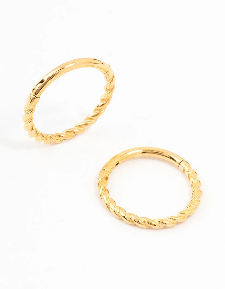 Gold Plated Surgical Steel Rope Sleeper Earrings 10 MM