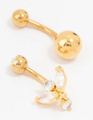 Gold Plated Surgical Steel Marquise Drop Belly Bars 2-Pack