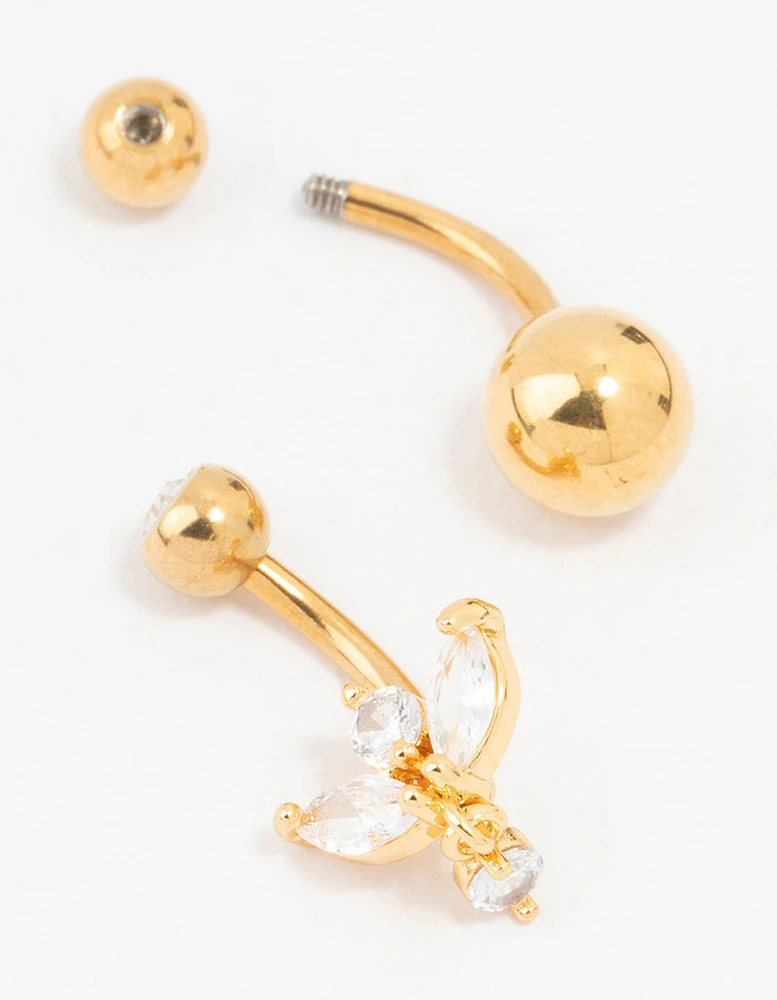 Gold Plated Surgical Steel Marquise Drop Belly Bars 2-Pack