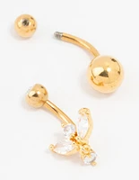 Gold Plated Surgical Steel Marquise Drop Belly Bars 2-Pack