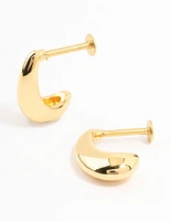 Gold Plated Surgical Steel Teardrop Hoop Flat Back Earrings 2-Pack