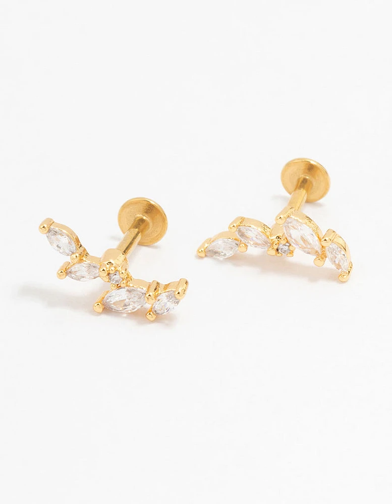 Gold Plated Surgical Steel Cubic Zirconia Marquise Crawler Flat Back 2-Pack