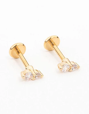 Gold Plated Surgical Steel Cubic Zirconia Double Flat Back  2-Pack