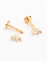 Gold Plated Surgical Steel Cubic Zirconia Double Flat Back  2-Pack