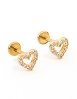 Gold Plated Surgical Steel Cubic Zirconia Open Heart Flat Back 2-Pack