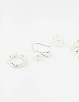 Silver Leaf & Pearl Mixed Ear Cuffs 6-Pack