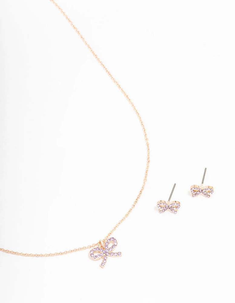 Rose Gold Bow Diamante Jewellery Set