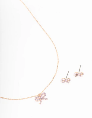 Rose Gold Bow Diamante Jewellery Set