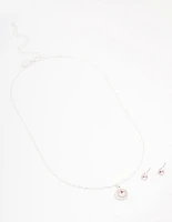 Silver Round Diamante Pink Halo Jewellery Set