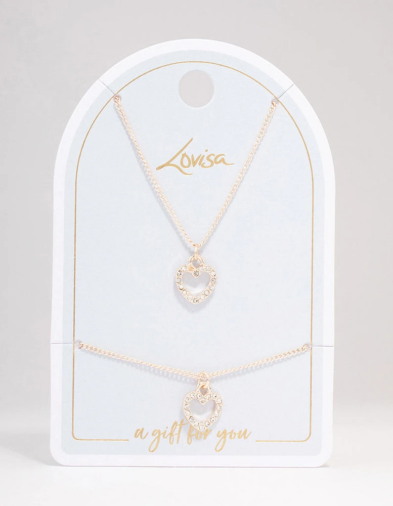 Rose Gold Heart Diamante Jewellery Set