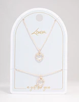 Rose Gold Heart Diamante Jewellery Set