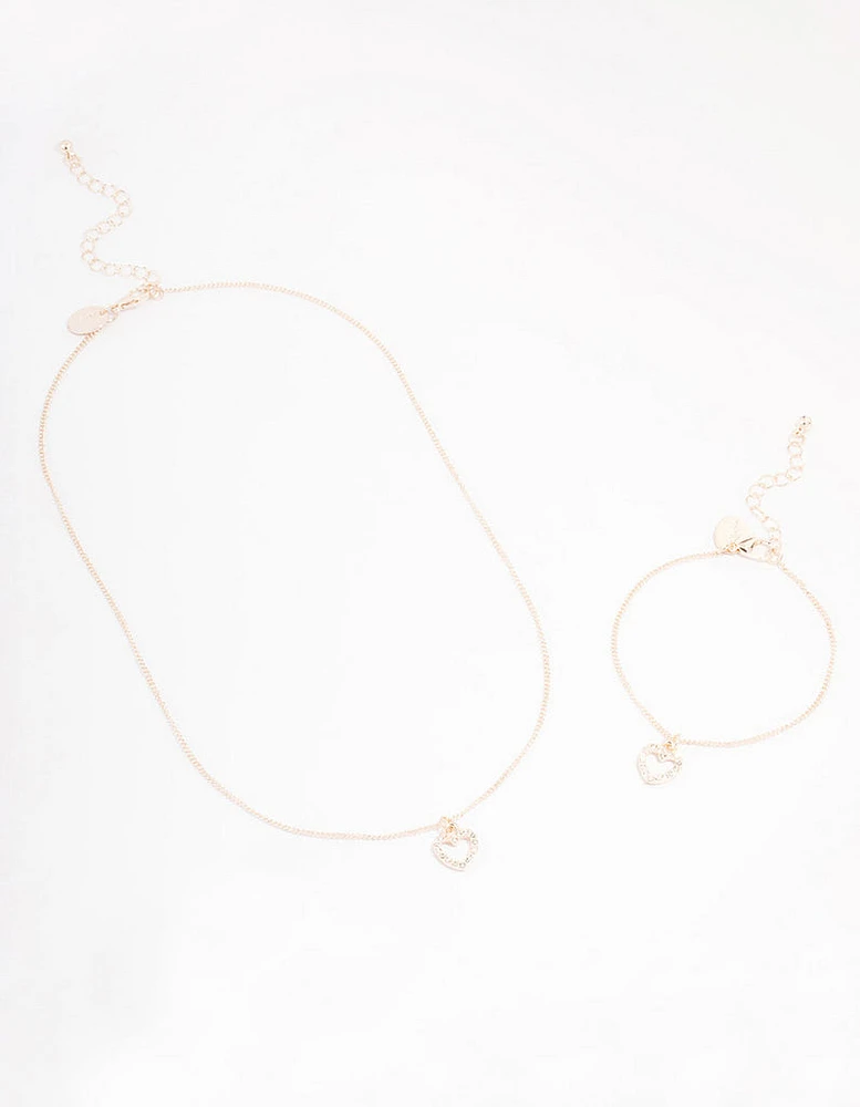 Rose Gold Heart Diamante Jewellery Set