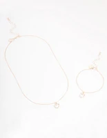 Rose Gold Heart Diamante Jewellery Set