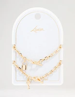 Gold Chunky Lock & Key Charm Bracelet Pack