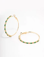 Gold Plated Round & Emerald Baguette Large Hoop Earrings