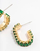 Gold Plated Horizontal Baguette Emerald Oval Hoop Earrings