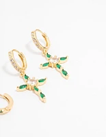 Gold Plated Cubic Zirconia Emerald Marquise Cross Earrings 2-Pack