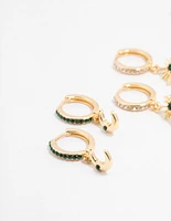 Gold Plated Emerald Celestial Huggie Earrings 3-Pack