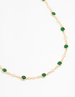 Gold Plated Emerald Round Station Necklace