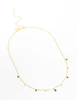 Gold Plated Cubic Zirconia Emerald Pear Dainty Station Necklace