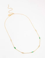 Gold Plated Emerald Baguette Station Necklace