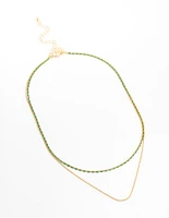 Gold Plated Cubic Zirconia Emerald Baguette Dainty Layered Necklace