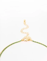 Gold Plated Cubic Zirconia Emerald Baguette Dainty Layered Necklace