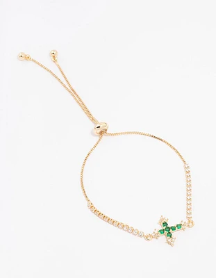 Gold Plated Cubic Zirconia Emerald Toggle Bracelet