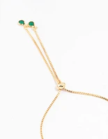 Gold Plated Cubic Zirconia Round Emerald & Pearl Toggle Bracelet