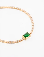 Gold Plated Emerald Baguette & Round Tennis Cup Chain Bracelet