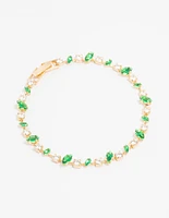 Gold Plated Marquise & Round Emerald Tennis Bracelet