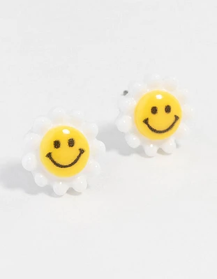 Plastic Smiley Daisy Stud Earrings