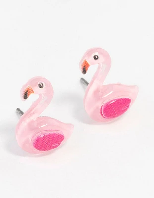 Plastic Flamingo Stud Earrings