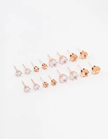Rose Gold Basic Diamante Stud Earrings 8-Pack