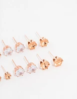 Rose Gold Basic Diamante Stud Earrings 8-Pack