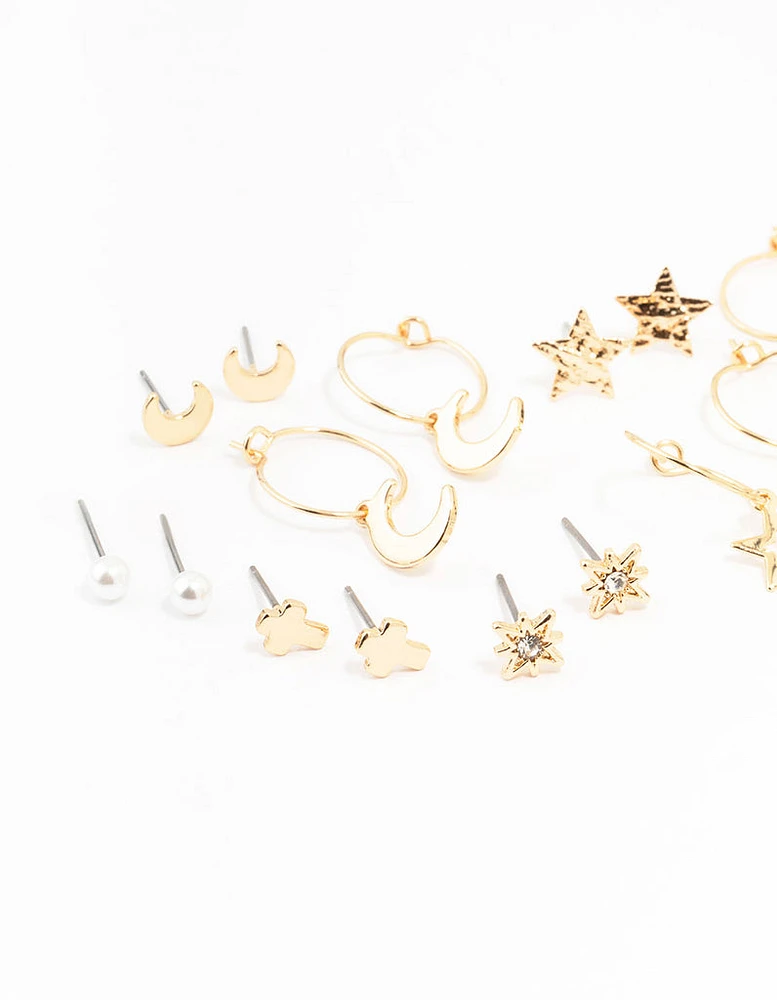 Gold Celestial Cross Earrings 12-Pack