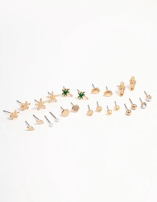 Gold Palm Tree Diamante Earring 12-Pack