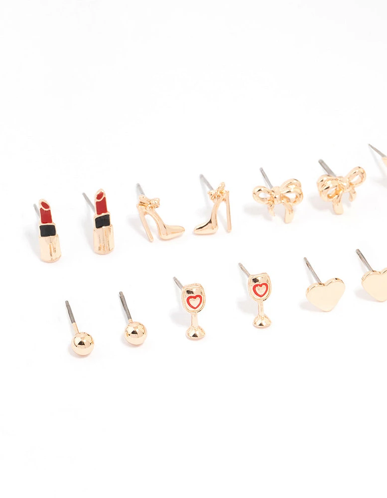 Gold Girls Night Out Earrings 8-Pack
