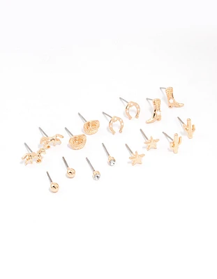Gold Western Cowgirl Earrings 8-Pack